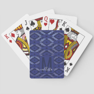 Modern Bohemian Cobalt Navy Glitter Ikat Monogram Playing Cards