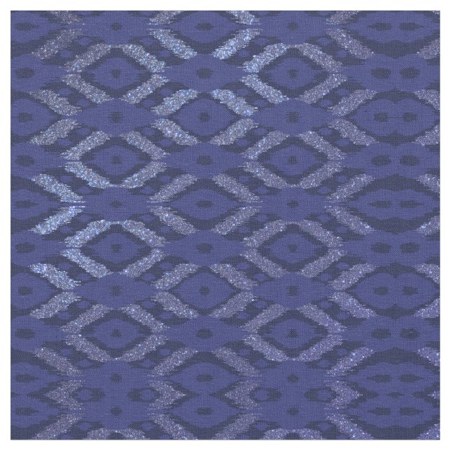 Modern Bohemian Cobalt Navy Glitter Ikat Pattern Fabric (Close Up)