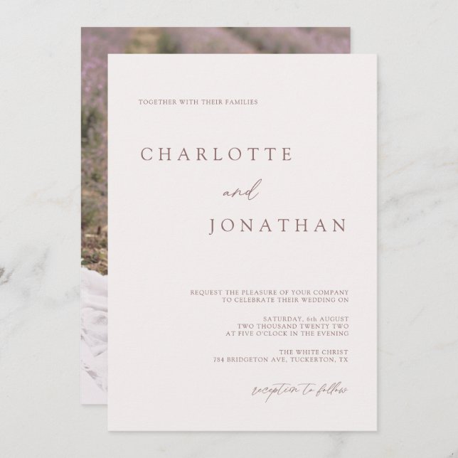 Modern Bohemian Cream & Mauve Photo Wedding Invitation (Front/Back)