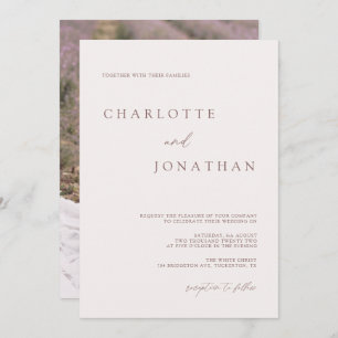 Modern Bohemian Cream & Mauve Photo Wedding Invitation