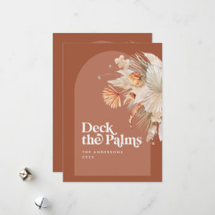 Modern, bohemian dried botanical palm Christmas Ho Holiday Card