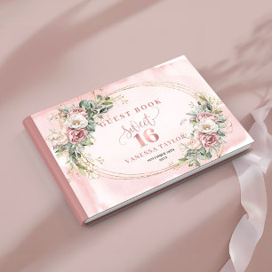 Modern Bohemian Floral Greenery Gold Sweet Sixteen Guest Book