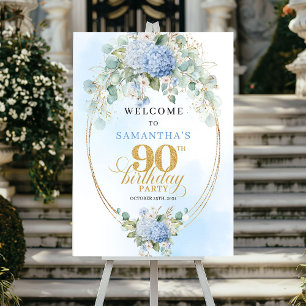 Modern Bohemian Hydrangeas 90th Birthday Welcome Poster