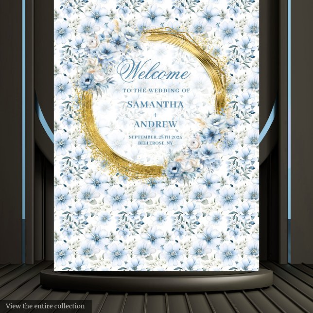 Modern Bohemian Light Blue Gold Wedding Tapestry (Sophisticated Watercolor Dusty Blue Gold Wedding Photo Prop)