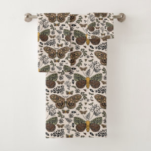 Modern Bohemian Moth Wildflowers Abstract Pattern Bath Towel Set