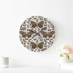 Modern Bohemian Moth Wildflowers Abstract Pattern Large Clock
