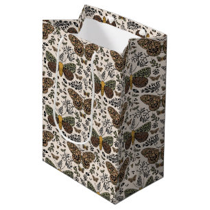 Modern Bohemian Moth Wildflowers Abstract Pattern Medium Gift Bag