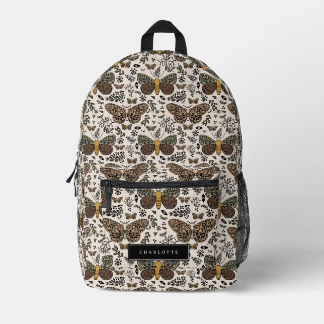 Modern Bohemian Moth Wildflowers Abstract Pattern Printed Backpack (Front)