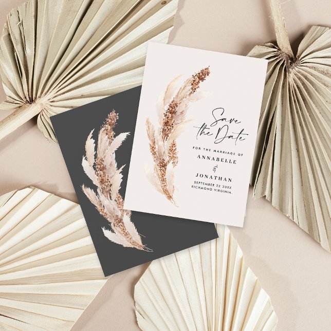 Modern bohemian natural black pampas grass wedding save the date (Creator Uploaded)
