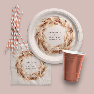 Modern bohemian natural pampas grass wedding napkin