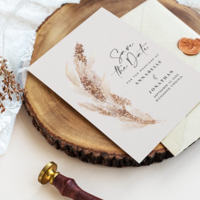 Modern bohemian natural pampas grass wedding save the date (Creator Uploaded)