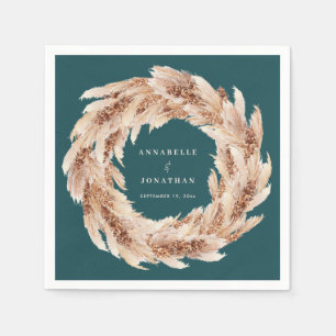 Modern bohemian natural pampas grass wedding teal napkin