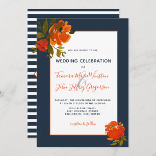 Modern Bohemian Orange Navy Floral Wedding/Event Invitation