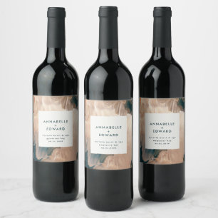 Modern bohemian painterly terracotta teal wedding wine label