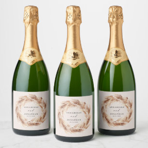 modern bohemian pampas grass botanical elegant sparkling wine label