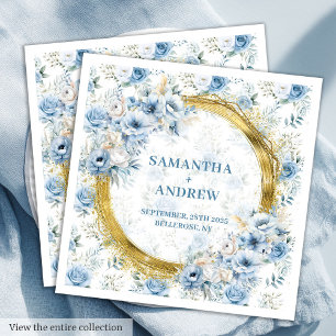 Modern Bohemian Pastel Blue Gold Glitter Wedding   Napkin