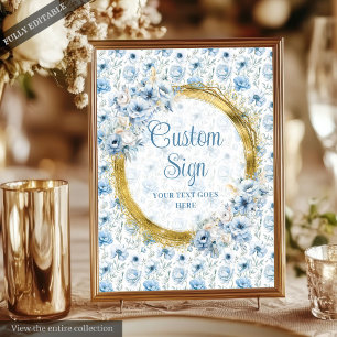 Modern Bohemian Pastel Blue Gold Wedding Tabletop Poster