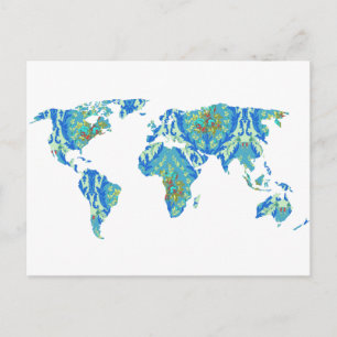 Modern Bohemian Patterned World Map Postcard
