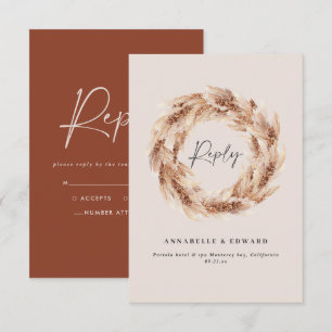 Modern bohemian rustic pampas grass wedding RSVP c Card