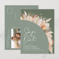 Modern Bohemian Sage Green Pampas Grass Photo Anno