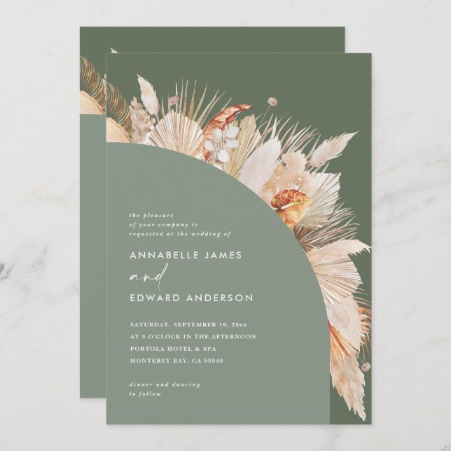 Modern bohemian Sage Green pampas grass wedding (Front/Back)