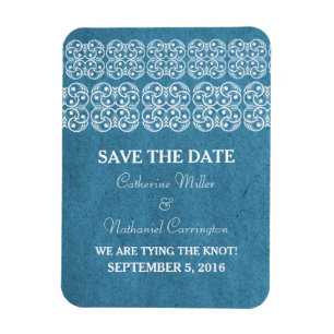 Modern Bohemian Save the Date Magnet, Blue Magnet