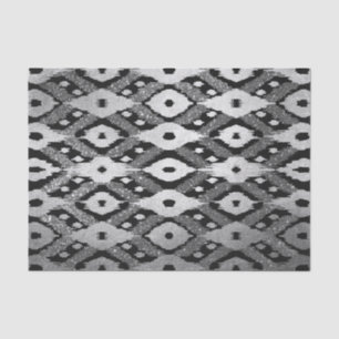 Modern Bohemian Silver Black Glitter Ikat Pattern Tissue Paper