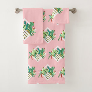 Modern Bohemian Succulent Terrariums & Pink Bath Towel Set