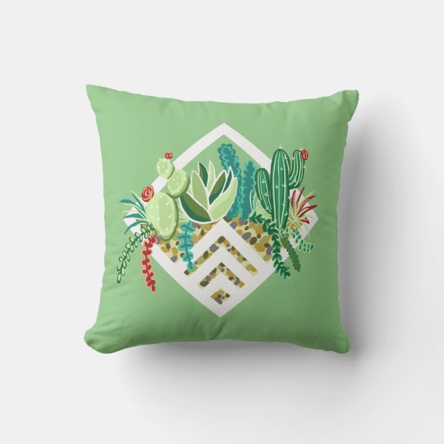 Modern Bohemian Succulents & Cactus Terrarium Cushion (Front)