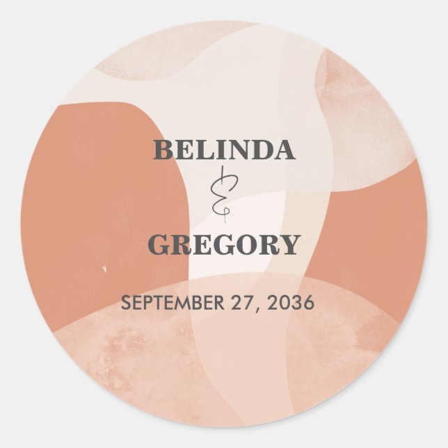 Modern Bohemian Terracotta Abstract Wedding  Classic Round Sticker (Front)