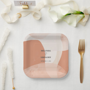 Modern Bohemian Terracotta Abstract Wedding Paper Plate