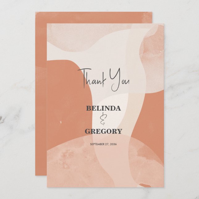 Modern Bohemian Terracotta Abstract Wedding   Thank You Card (Front/Back)