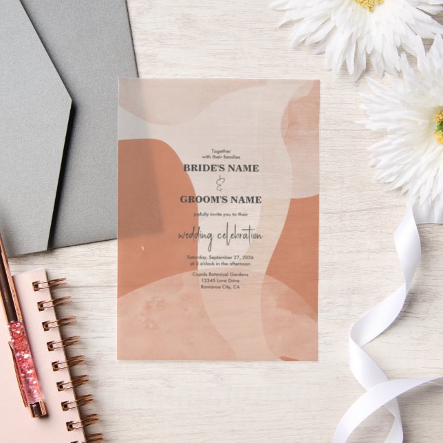 Modern Bohemian Terracotta Abstract Wedding Vellum Invitations (Wedding)