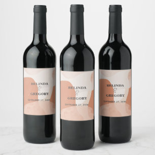 Modern Bohemian Terracotta Abstract Wedding Wine Label