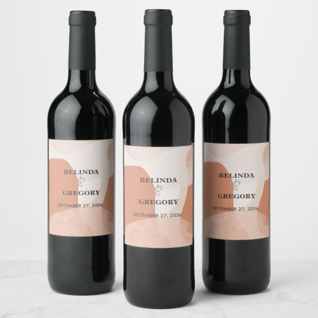 Modern Bohemian Terracotta Abstract Wedding Wine Label (Bottles)