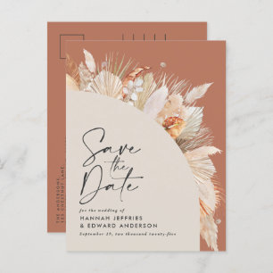 Modern bohemian terracotta pampas grass photo anno announcement postcard