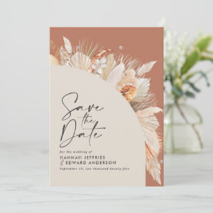 Modern bohemian terracotta pampas grass stylish save the date