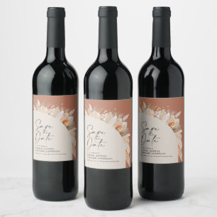 Modern bohemian terracotta pampas grass stylish wine label