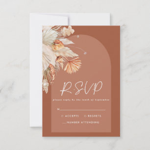 Modern bohemian terracotta pampas grass wedding RS RSVP Card