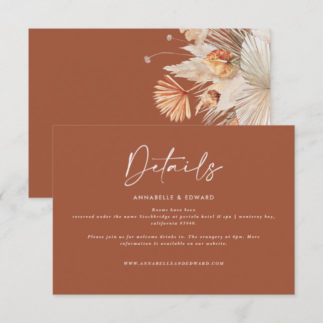 Modern bohemian terracotta pampas grass wedding RS RSVP Card (Front/Back)