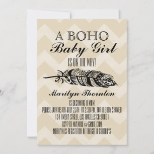 Modern Bohemian Tribal Feather Chevron Baby Shower Invitation