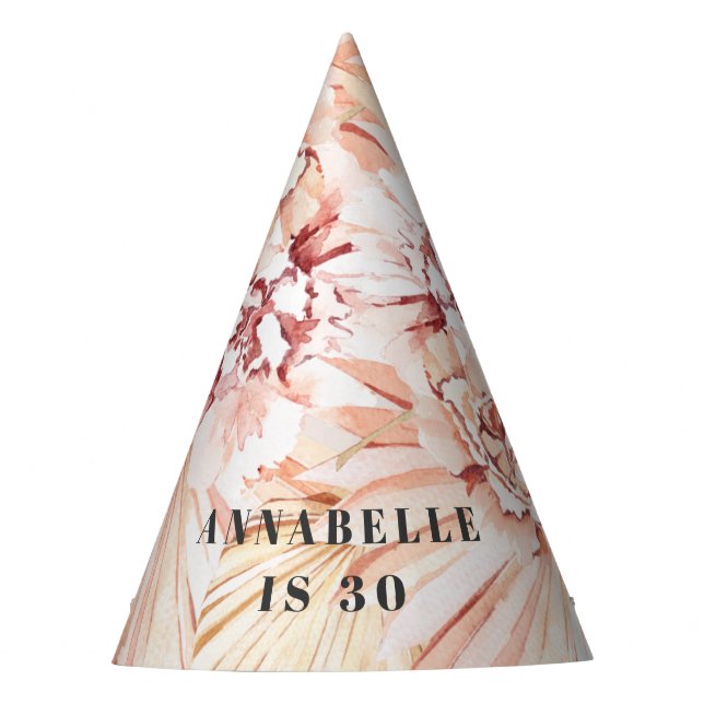 Modern bohemian watercolor floral pastel birthday  party hat (Front)