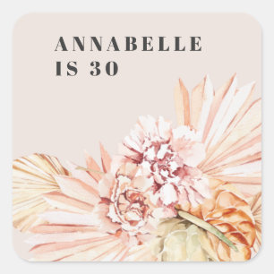 Modern bohemian watercolor floral pastel birthday  square sticker