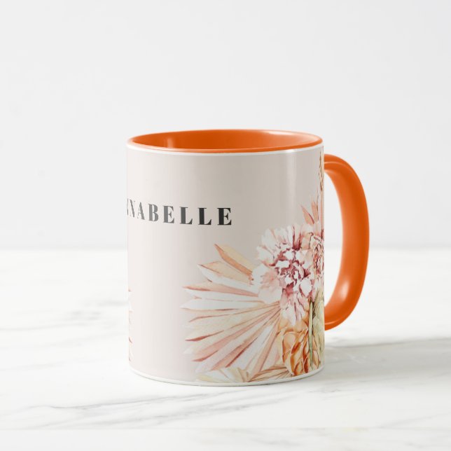 Modern bohemian watercolor floral pastel orange mug (Front Right)