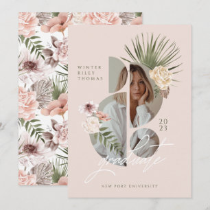 Modern Bohemian Watercolor Florals Graduate Photo Invitation