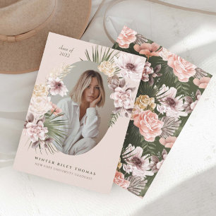Modern Bohemian Watercolor Florals Graduate Photo Invitation