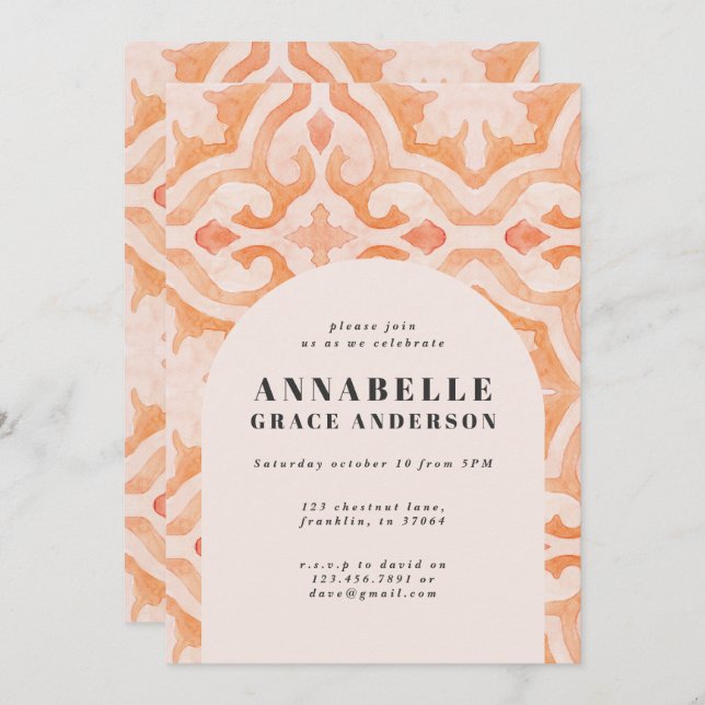 Modern bohemian watercolor moroccan tile birthday (Front/Back)