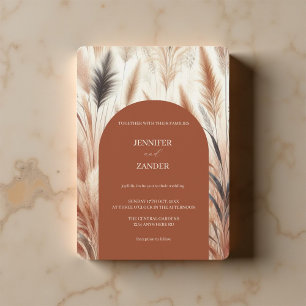 Modern Bohemian Watercolor Pampas Grass Wedding Invitation