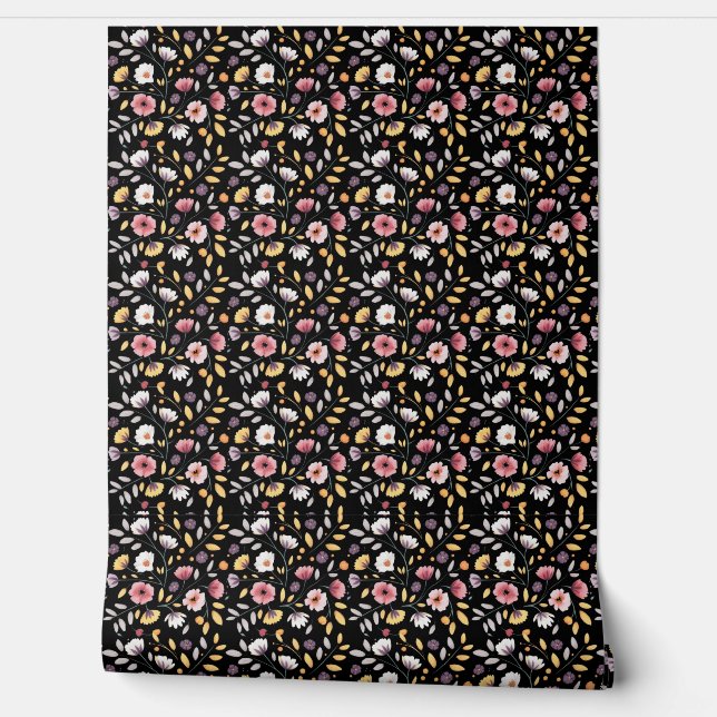 Modern bohemian watercolor wildflowers wallpaper (Unrolling)