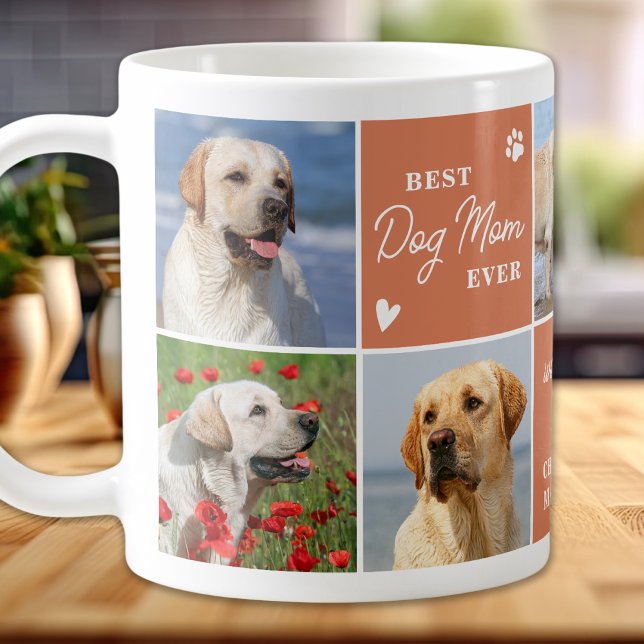 Modern Boho 7 Photo Collage Personalised DOG MOM Coffee Mug (Creator Uploaded)